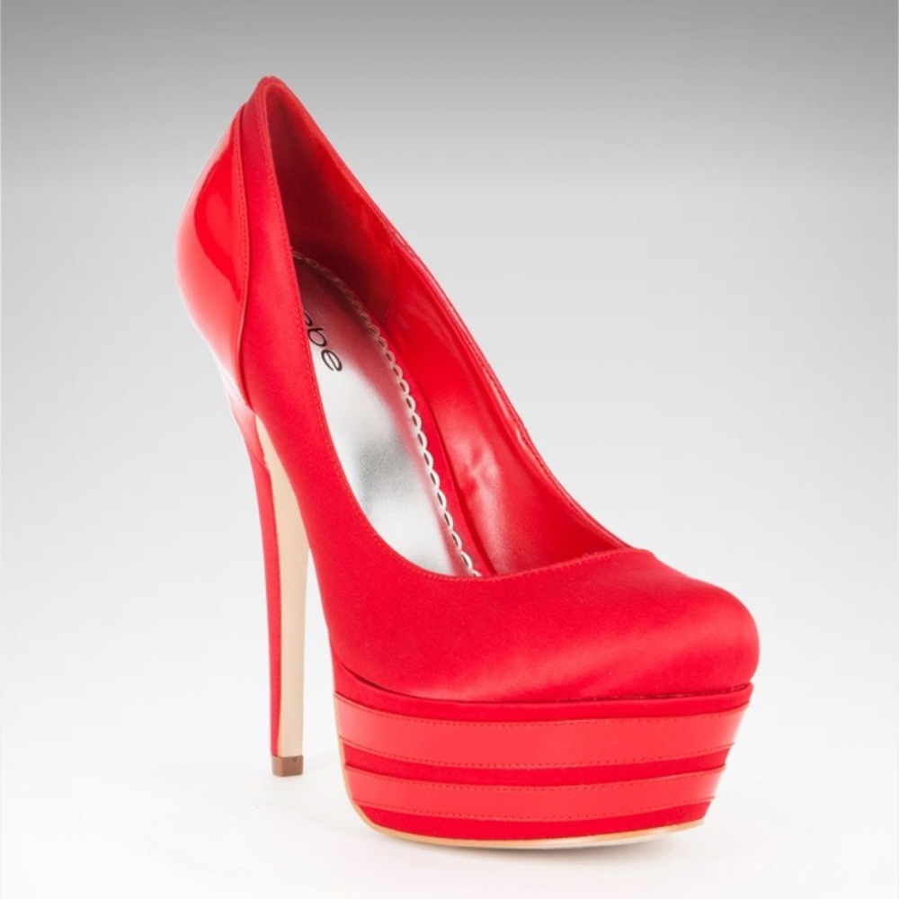 Bebe Rielle Satin Red Platform Pumps